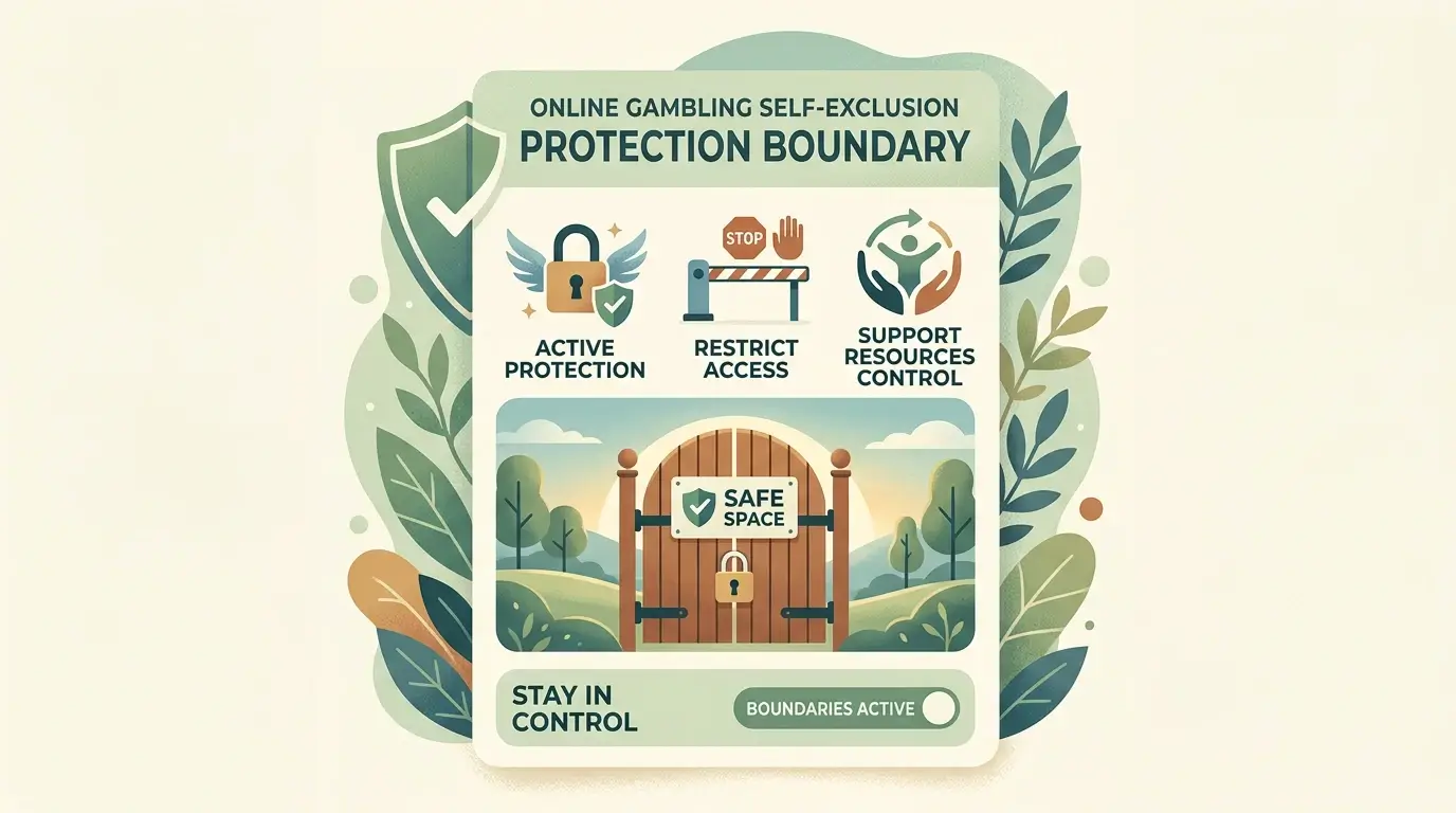 A simple self-exclusion boundary card with calm protection symbols